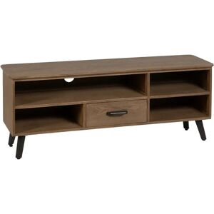 LOLAhome Mueble TV biselado con 1 cajón de madera y metal negro y natural de 150x41x59 cm