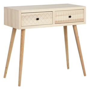 LOLAhome Consola tallado geométrico natural claro de madera de álamode 85x40x80 cm