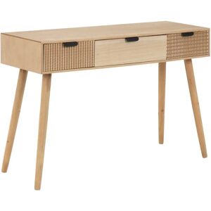 LOLAhome Consola tallado geométrico natural claro de madera de 110x40x77 cm