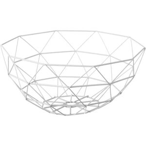 LOLAhome Frutero de cesta geométrico de metal blanco de Ø 35x15 cm