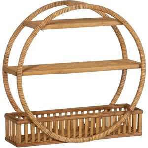 LOLAhome Estantería con bandeja y 2 estantes de rattan natural de Ø 45x14 cm