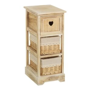 LOLAhome Cajonera beige de madera con 3 cajones de 63x26x32 cm