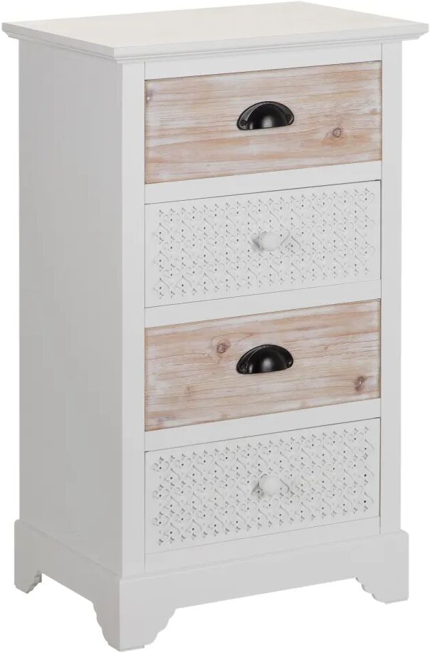 LOLAhome Cajonera blanca de madera de abeto con corazones tallados de 45x33x77 cm