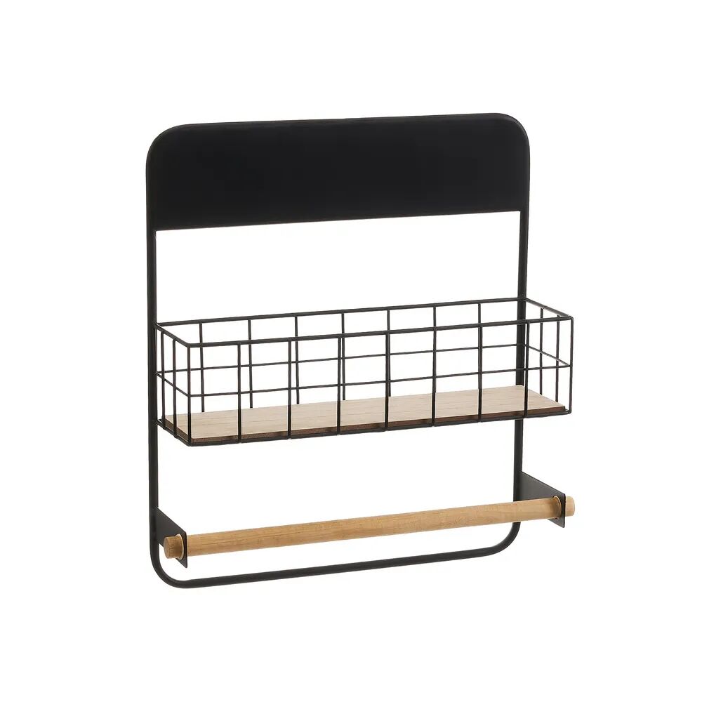 LOLAhome Estante de metal negra con portarrollos de 34x10x39 cm