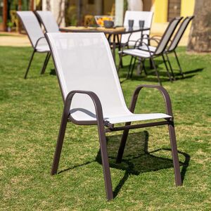 Set de 4 sillas de jardín Clasic apilables ergonómicas de acero y textileno marrón y blanco