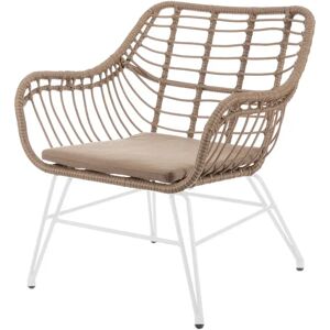 LOLAhome Sillón de jardín con brazos Ariki de rattan y acero blanco