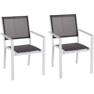 LOLAhome Set de 2 sillas de jardín apilables Thais con brazos de aluminio blanco y textileno gris