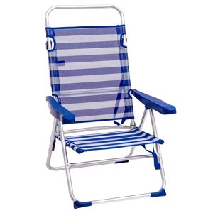 LOLAhome Silla de playa alta plegable y reclinable de 4 posiciones de aluminio azul y blanco