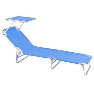 LOLAhome Tumbona playa con parasol, reclinable de 3 posiciones convertible en cama azul de aluminio y textileno de 190x58x25 cm