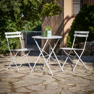 Conjunto de mesa y 2 sillas de jardín plegables Sira con láminas curvas blanco de acero