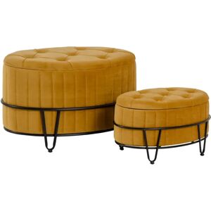 LOLAhome Set de 2 puffs ocre de terciopelo con soporte