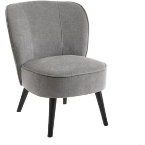 LOLAhome Sillón butaca gris de chenilla y madera de 59 x66x75 cm