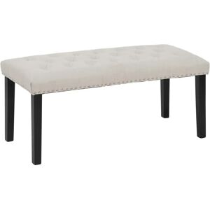 LOLAhome Banqueta capitoné con tachuelas de lino beige de 115x44x43 cm