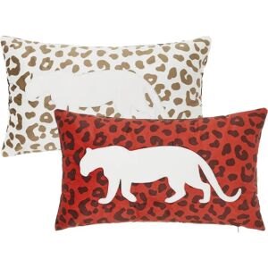 LOLAhome Set de 2 cojines de leopardo blancos de terciopelo de 50x30cm con relleno