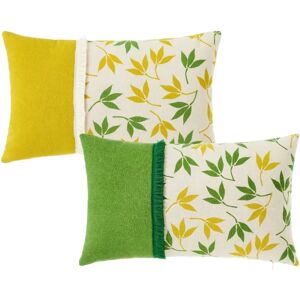 LOLAhome Set de 2 cojines de hojas amarillo y verde de algodón natural de 50x30 cm con relleno