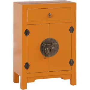 LOLAhome Mesita de noche de 1 cajón y 2 puertas naranja de madera DMde 45x26x69 cm