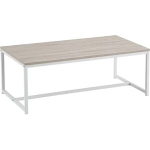 LOLAhome Mesa de centro de acero y madera MDF en blanco y natural de 100x50x36 cm