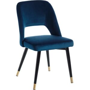 LOLAhome Silla de comedor tapizada de terciopelo azul y metal de 56x49x83 cm