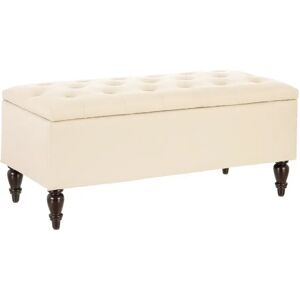 LOLAhome Banqueta baúl de lino beige de 94x43x41 cm