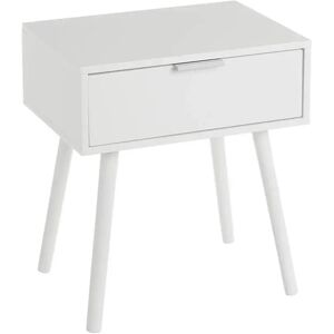 LOLAhome Mesita de noche de 1 cajón blanca de madera MDF de 40x30x45cm