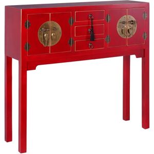 LOLAhome Consola con 3 cajones y 4 puertas roja de madera de 95x26x90 cm