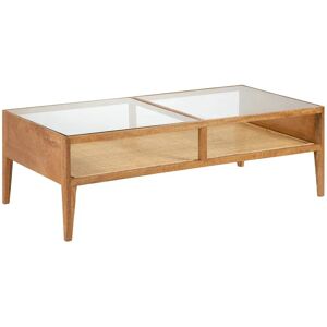 LOLAhome Mesa de centro con rejilla de rattan y mango natural de 120x60x40 cm