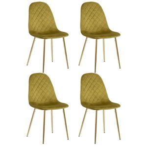 LOLAhome Set de 4 sillas de comedor tapizadas de terciopelo verde con rombos y acero de 45x47x84 cm