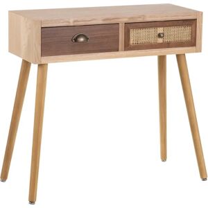 LOLAhome Consola con rejilla de madera y rattan natural de 80x30x78 cm