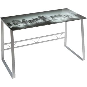 LOLAhome Escritorio New York blanco y negro de cristal templado de 120x60x75 cm