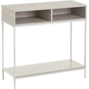 LOLAhome Consola auxiliar blanca de metal y madera de 75x30x80 cm