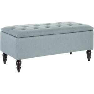 LOLAhome Banqueta baúl de lino azul claro de 94x43x41 cm