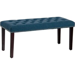 LOLAhome Banqueta capitoné con tachuelas de lino azul de 115x44x43 cm