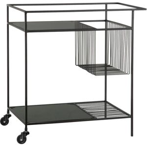 LOLAhome Camarera con cesto de cristal y metal negra de 67x40x70 cm