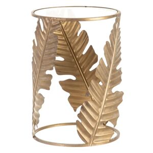 LOLAhome Mesita hojas de cristal y metal oro viejo de Ø 35x50 cm