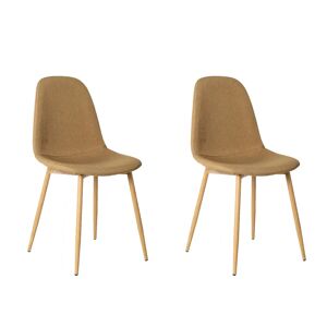 LOLAhome Set de 2 sillas de comedor tapizadas marrón claro de tela ymetal
