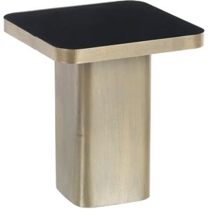 LOLAhome Mesita con pedestal geométrica de cristal y metal negra y dorada de 40x40x45 cm