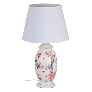 LOLAhome Lámpara de mesa pájaros de cerámica blanca y roja de Ø 30x51 cm