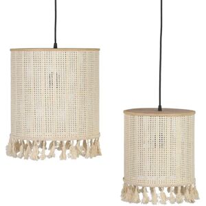 LOLAhome Set de 2 lámparas de techo pantalla con borlas de rattan y bambú beige y natural