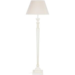 LOLAhome Lámpara de pie tallada con pedestal de madera y tela blanca de Ø 50x157 cm