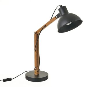 LOLAhome Lámpara flexo para escritorio de bambú y metal en negro y natural de 37x16x40 cm