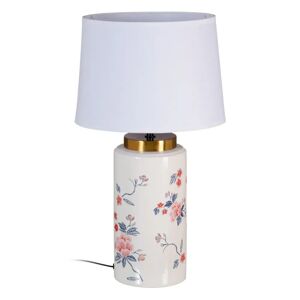Lámpara de mesa flores de cerámica blanca y rosa de Ø 28x49cm