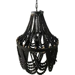 LOLAhome Lámpara de techo chandelier con cuentas de madera natural oscura y metal de Ø 49 cm