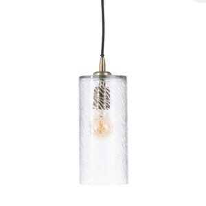 LOLAhome Lámpara de techo con pantalla cilíndrica de cristal con tallado de trazos y metal dorada de Ø 12x32 cm