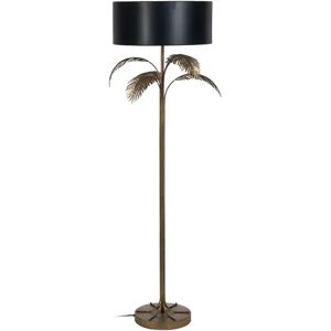 LOLAhome Lámpara de pie hojas de palmera de metal con pantalla negra y dorada de Ø 50x168 cm