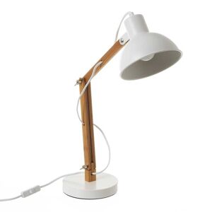 LOLAhome Lámpara flexo para escritorio de bambú y metal en blanco y natural de 37x16x40 cm
