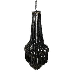 LOLAhome Lámpara de techo chandelier con cuentas de madera natural oscura y metal de Ø 37 cm