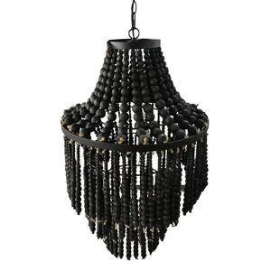 LOLAhome Lámpara de techo chandelier con cuentas de madera natural oscura y metal de Ø 52 cm
