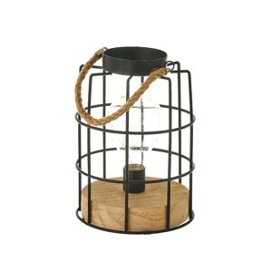 Lámpara de mesa farol de hierro y madera negra y natural de Ø 14x20 cm