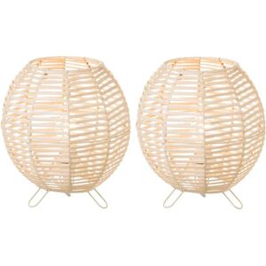 LOLAhome Set de 2 lámparas de mesita de noche bola de rattan natural de Ø 20x23 cm