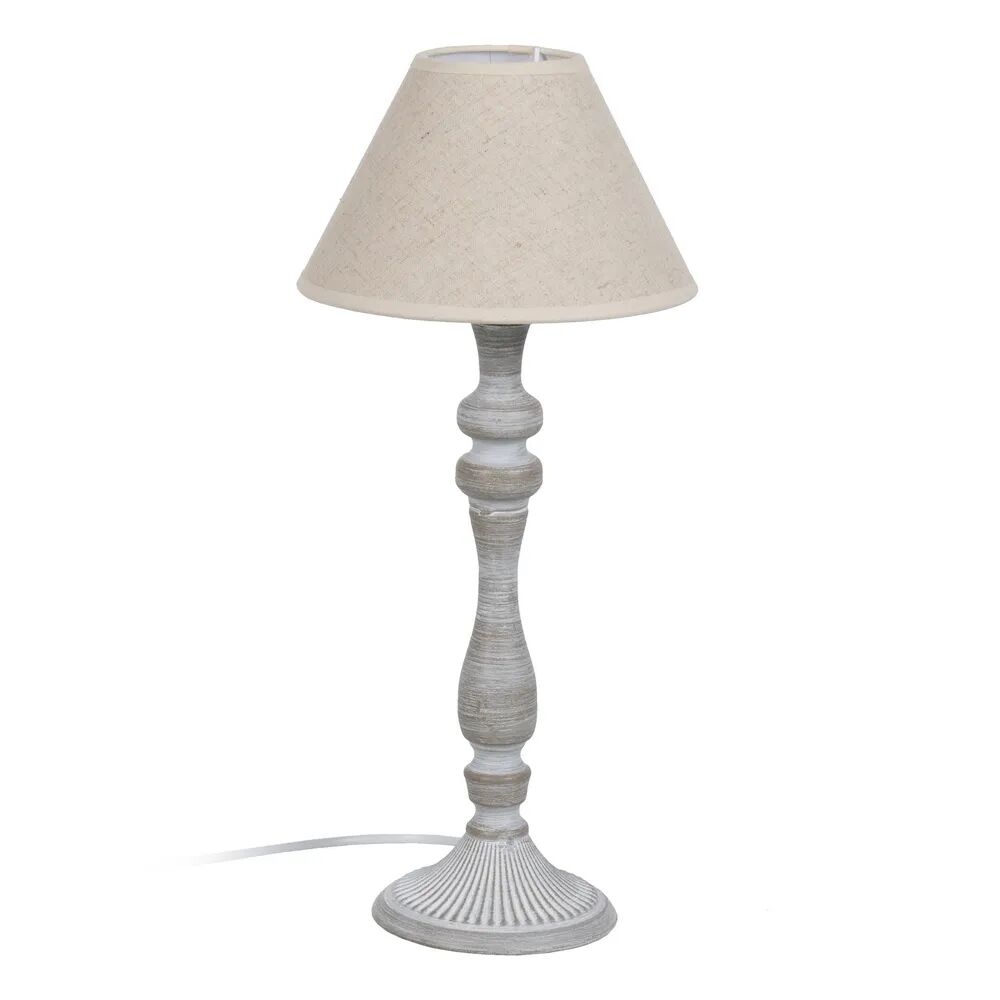 LOLAhome Lámpara de mesa balaustre con pantalla de tela de metal gris de Ø 23x49 cm